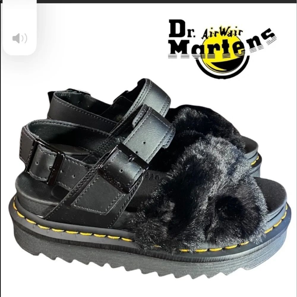 NEW! Dr. Martens Voss ll Fluffy Women's Black Sandals 10